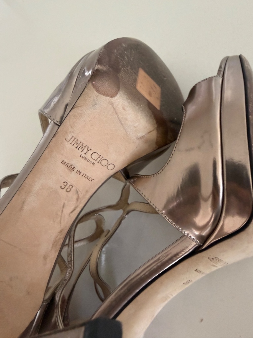 Jimmy Choo Ballet Pink Liquid Mirror Leather Sandals - Picture 3 of 9